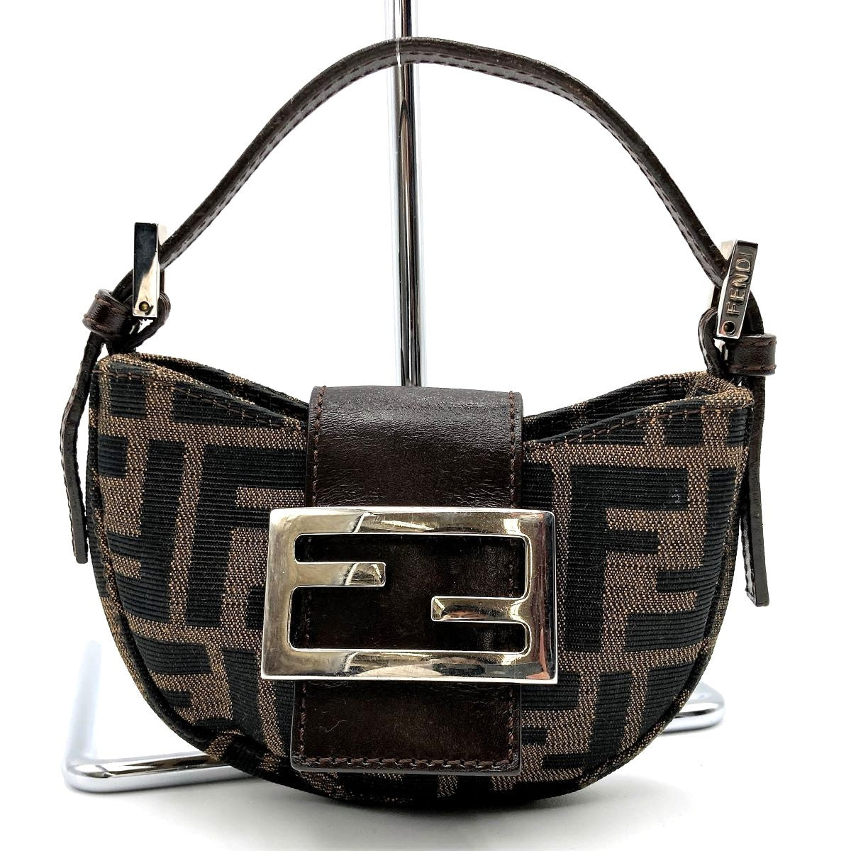 Fendi Zucca Mini Mamma Bucket Mini Croissant Mini Handbag Pouch Nylon Brown