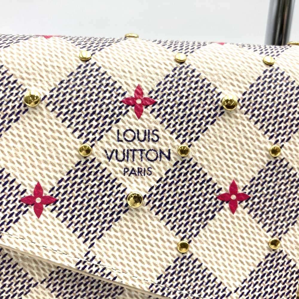 Louis Vuitton Portefeuille Sarah N45296, a cute bifold long wallet with flower studs, made of Damier Azur canvas in beige/pink.