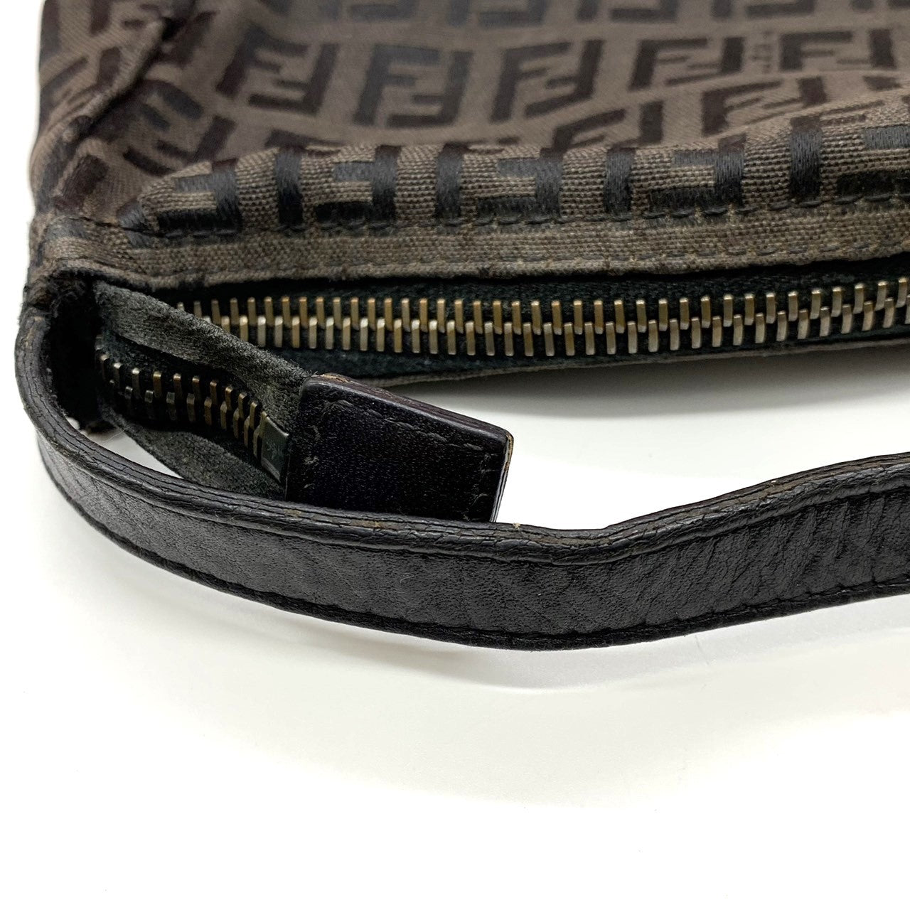 Fendi Zucchino Mini Bag Handbag Canvas Leather Brown Black