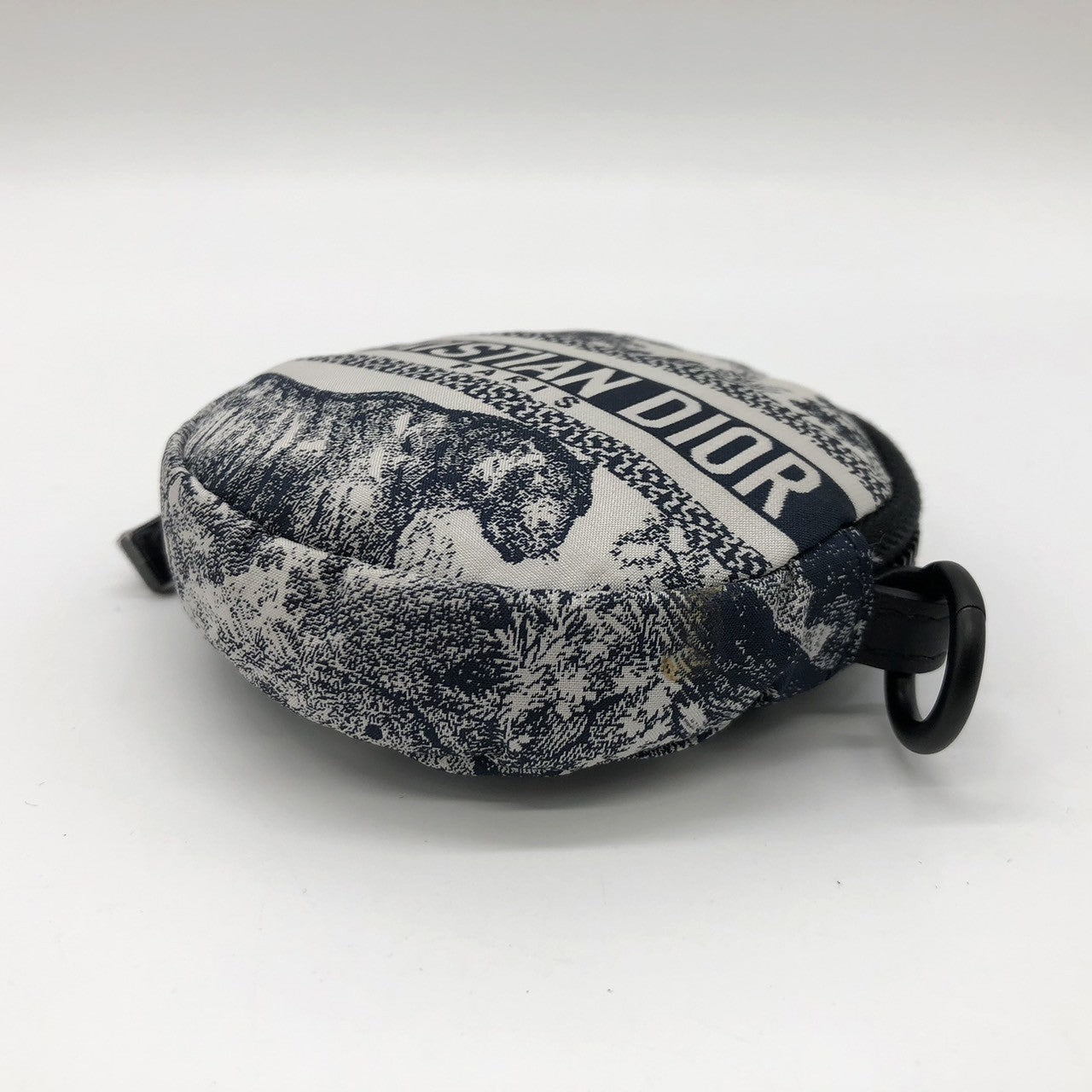 Christian Dior coin case in white/blue with tiger print on fabric