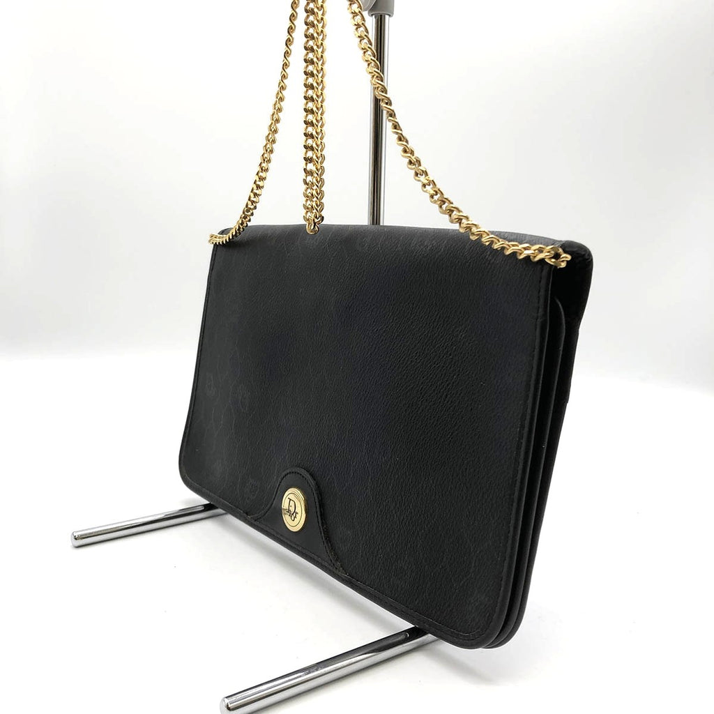 Dior Chain Shoulder Bag PVC Honeycomb Black Gold