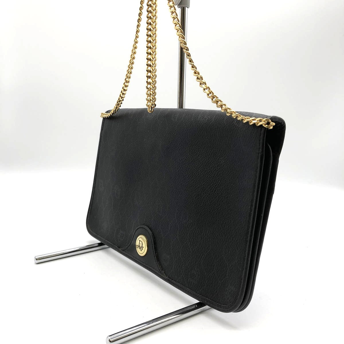 Dior Chain Shoulder Bag PVC Honeycomb Black Gold