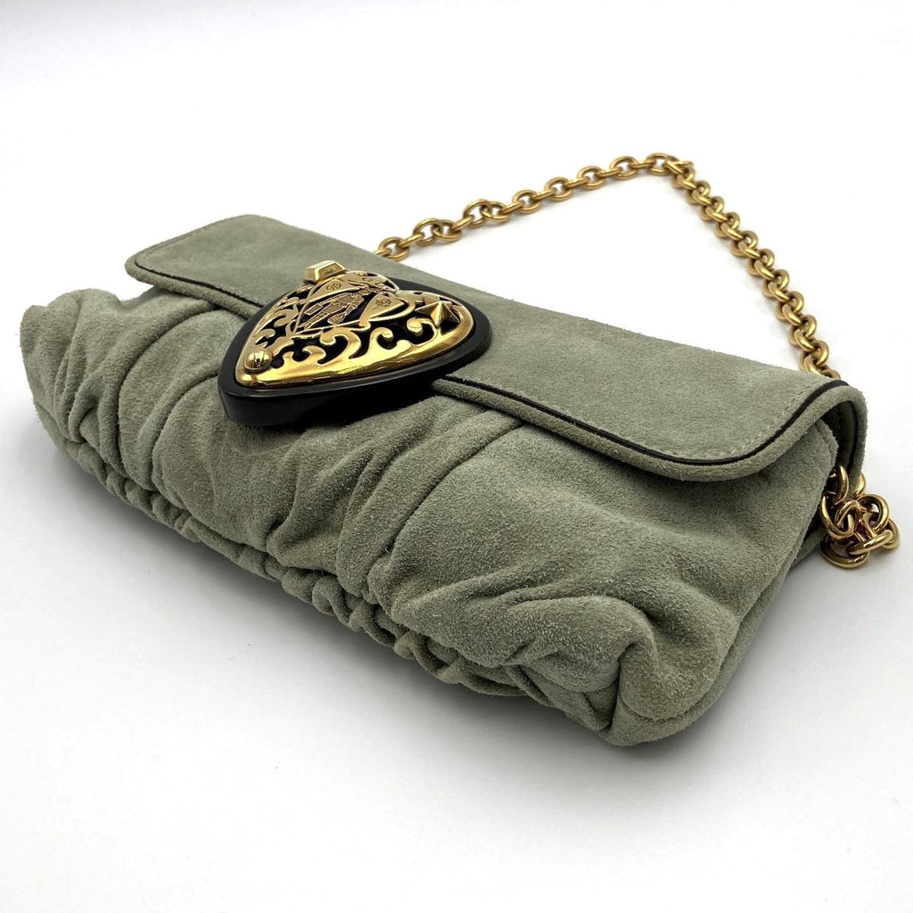 Gucci 208710 Hysteria Handbag in Gold Chain and Green Suede