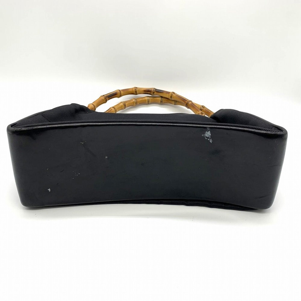 GUCCI 000・1014 Bamboo Handbag, Black Nylon