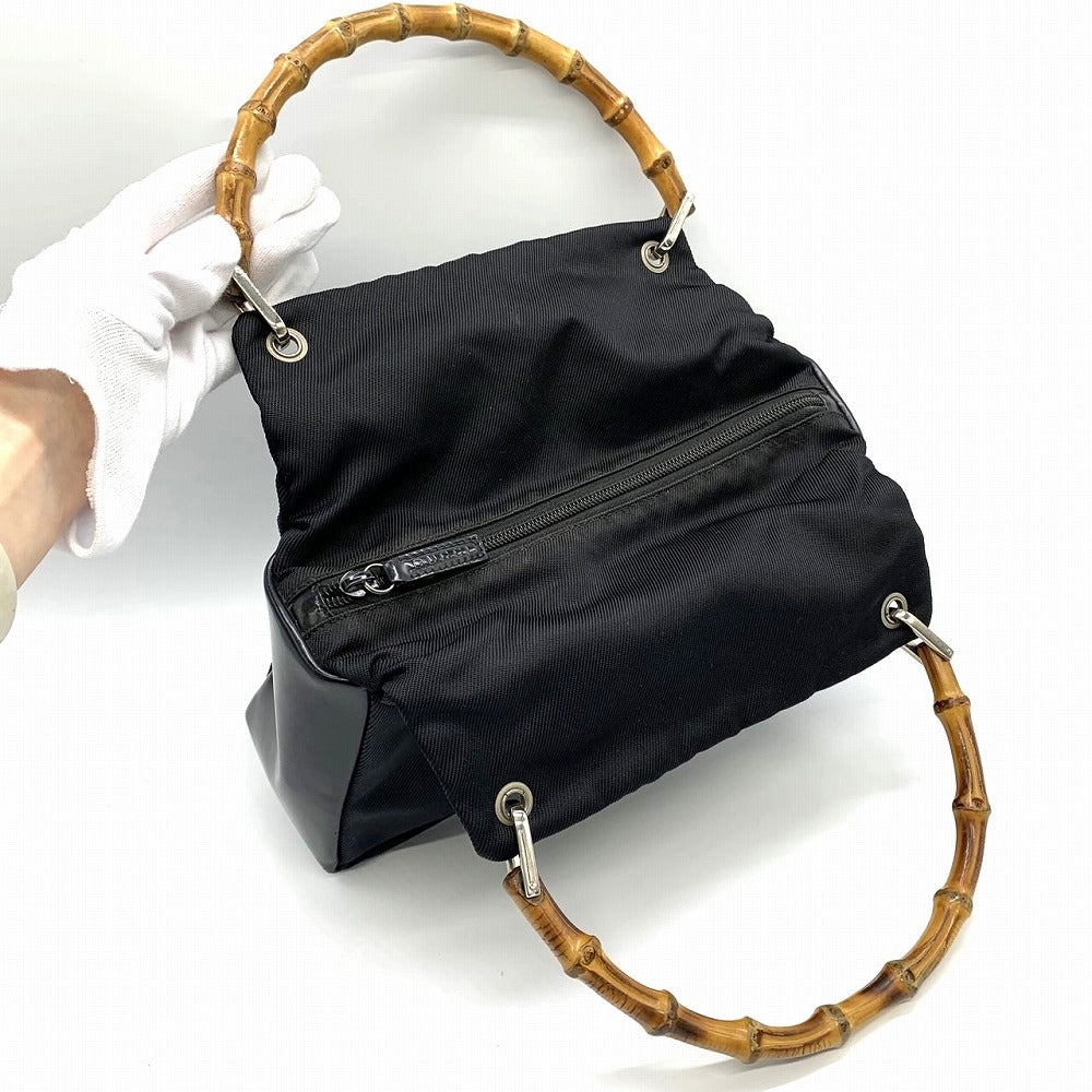 GUCCI 000・1014 Bamboo Handbag, Black Nylon