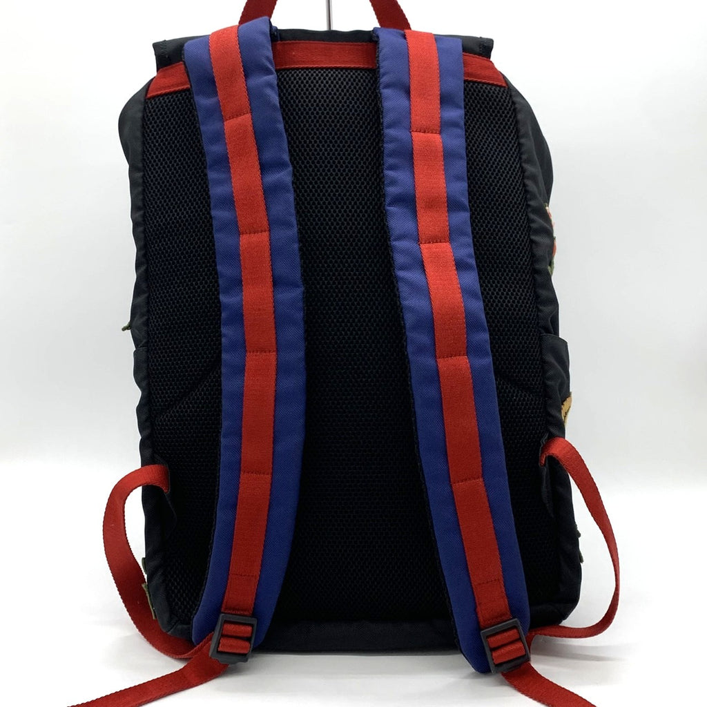 GUCCI 450982 バックパック/デイパック 刺繍入り猫の頭パッチ タイガー バタフライ フラワー ナイロン ブラック レディース＆メンズ【中古品】