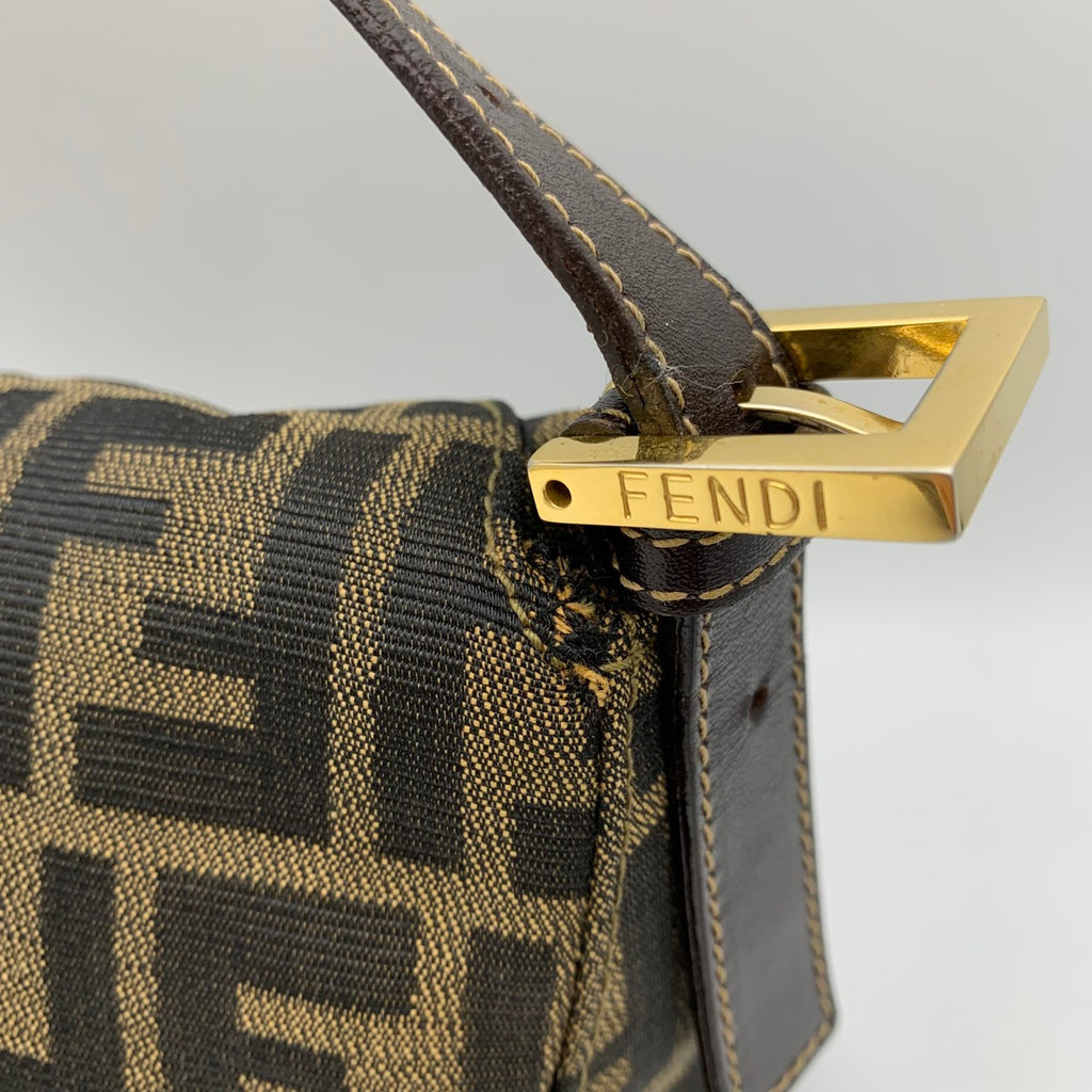 Fendi Mamma Bucket handbag in brown nylon Zucca with gold hardware