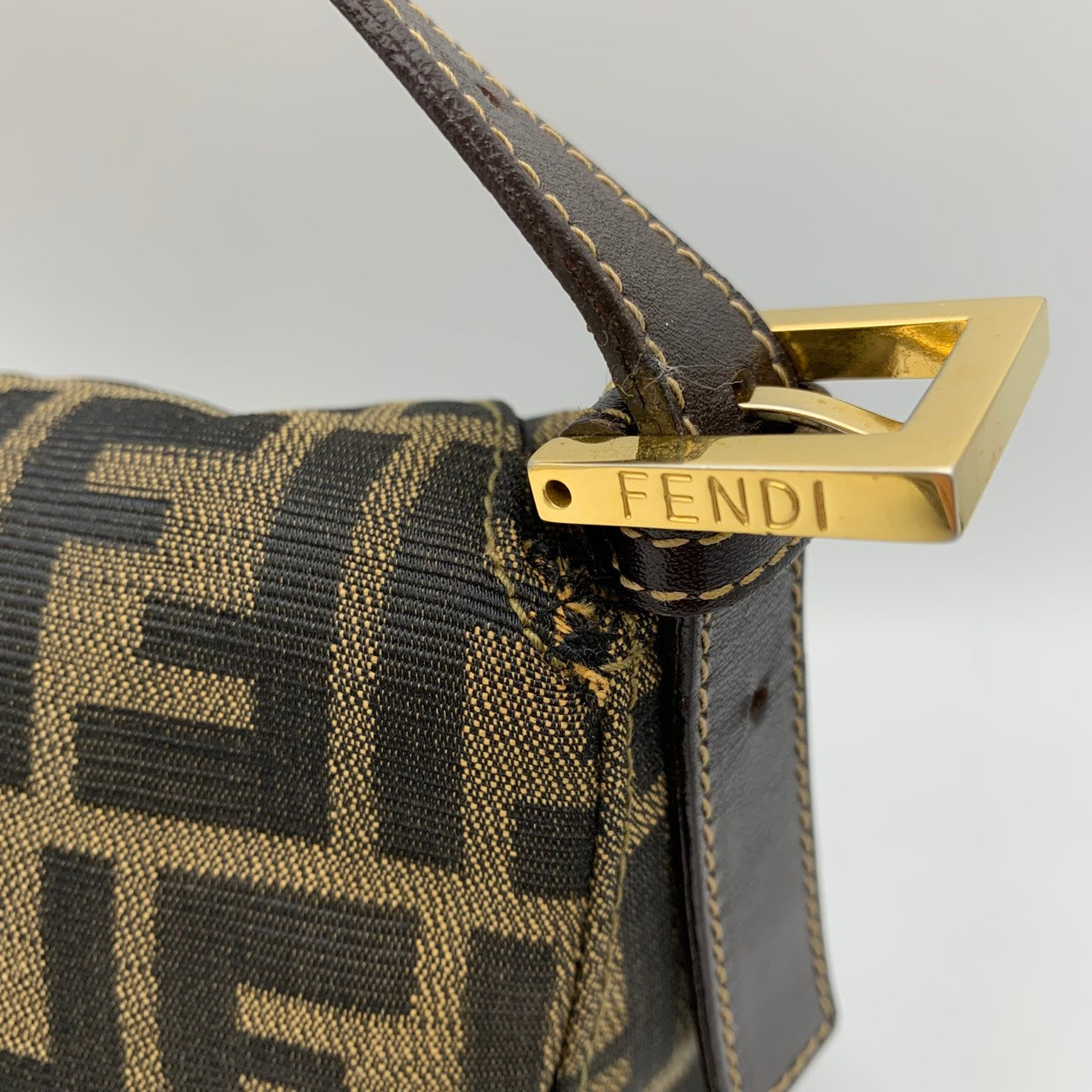 Fendi Mamma Bucket handbag in brown nylon Zucca with gold hardware