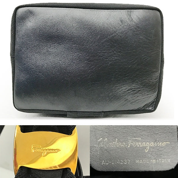 Salvatore Ferragamo Vara Shoulder Bag, One-Shoulder Backpack, Black Canvas and Leather