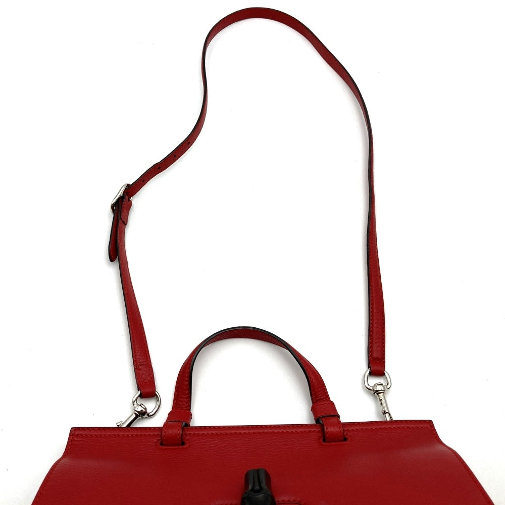 Gucci 392013 Handbag/Shoulder Bag 2-Way Bamboo Red Leather