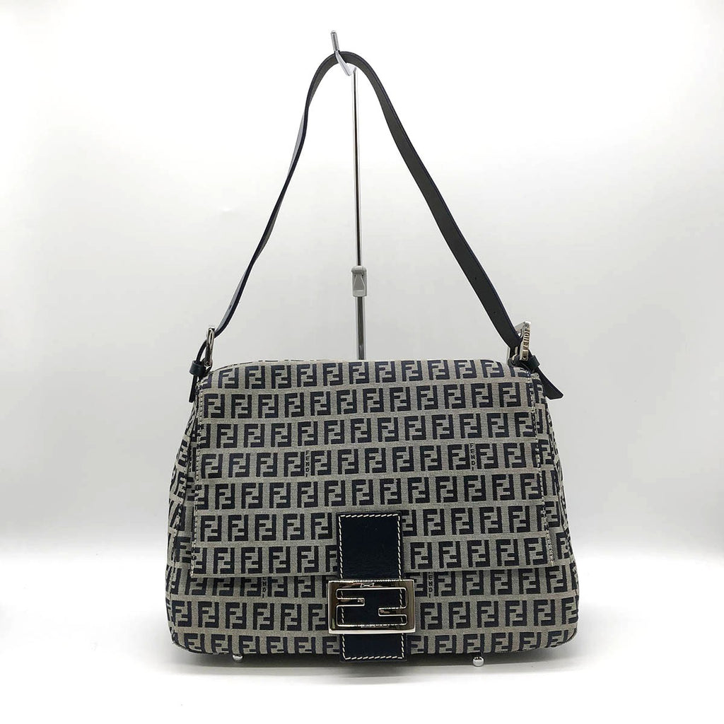 Fendi Zucchino Mamma Bucket Canvas Shoulder Bag in Navy
