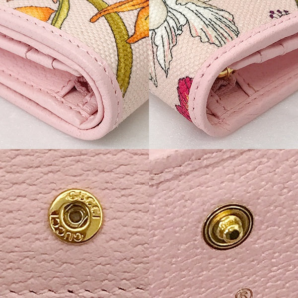 Unused/Boxed Gucci 577347 GG Marmont Flora Bifold Wallet with Coin Purse, Pink Canvas and Leather