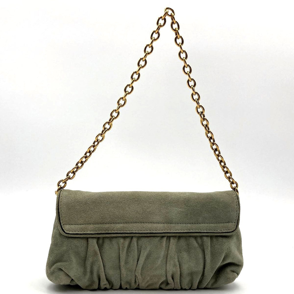 Gucci 208710 Hysteria Handbag in Gold Chain and Green Suede