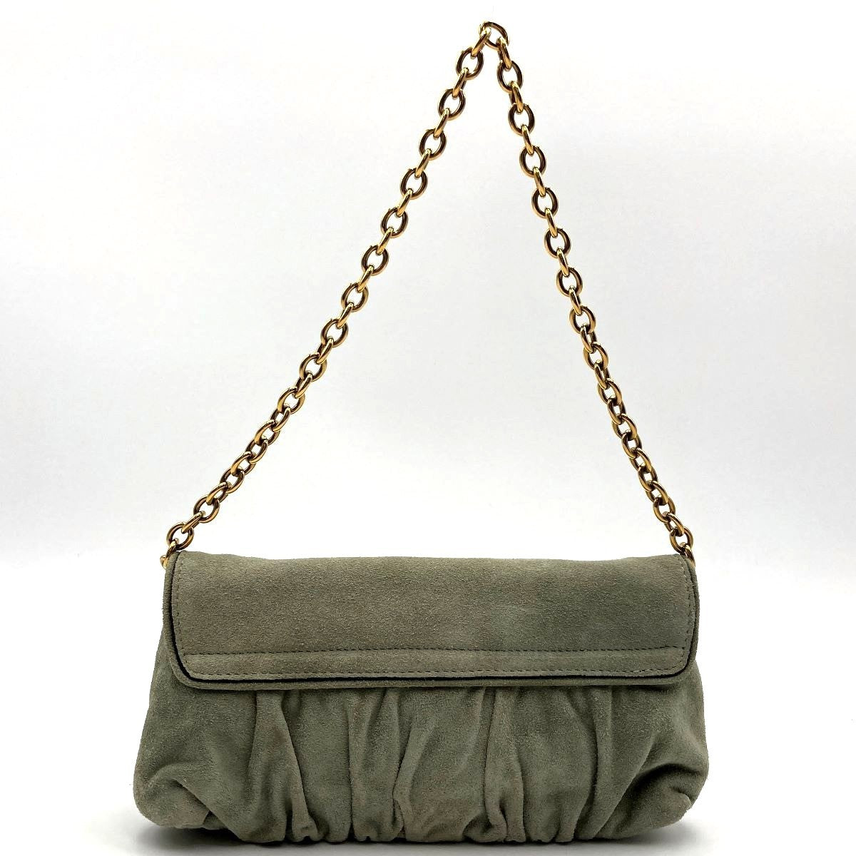 Gucci 208710 Hysteria Handbag in Gold Chain and Green Suede