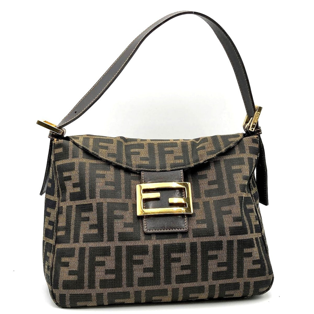 Fendi Mamma Bucket handbag in brown nylon Zucca with gold hardware