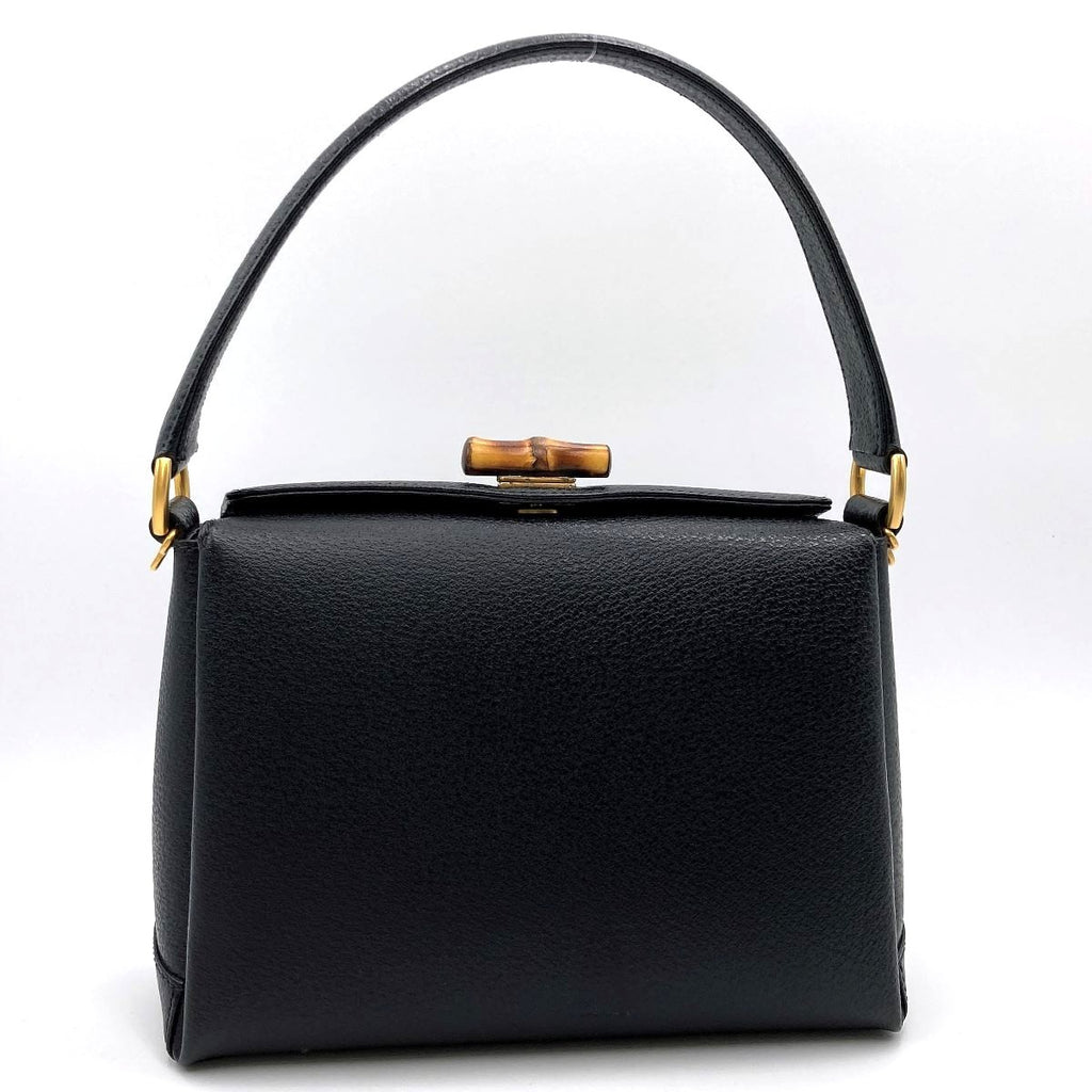 Gucci 000 2046 Bamboo Turnlock Handbag in Old Gucci Leather and Black