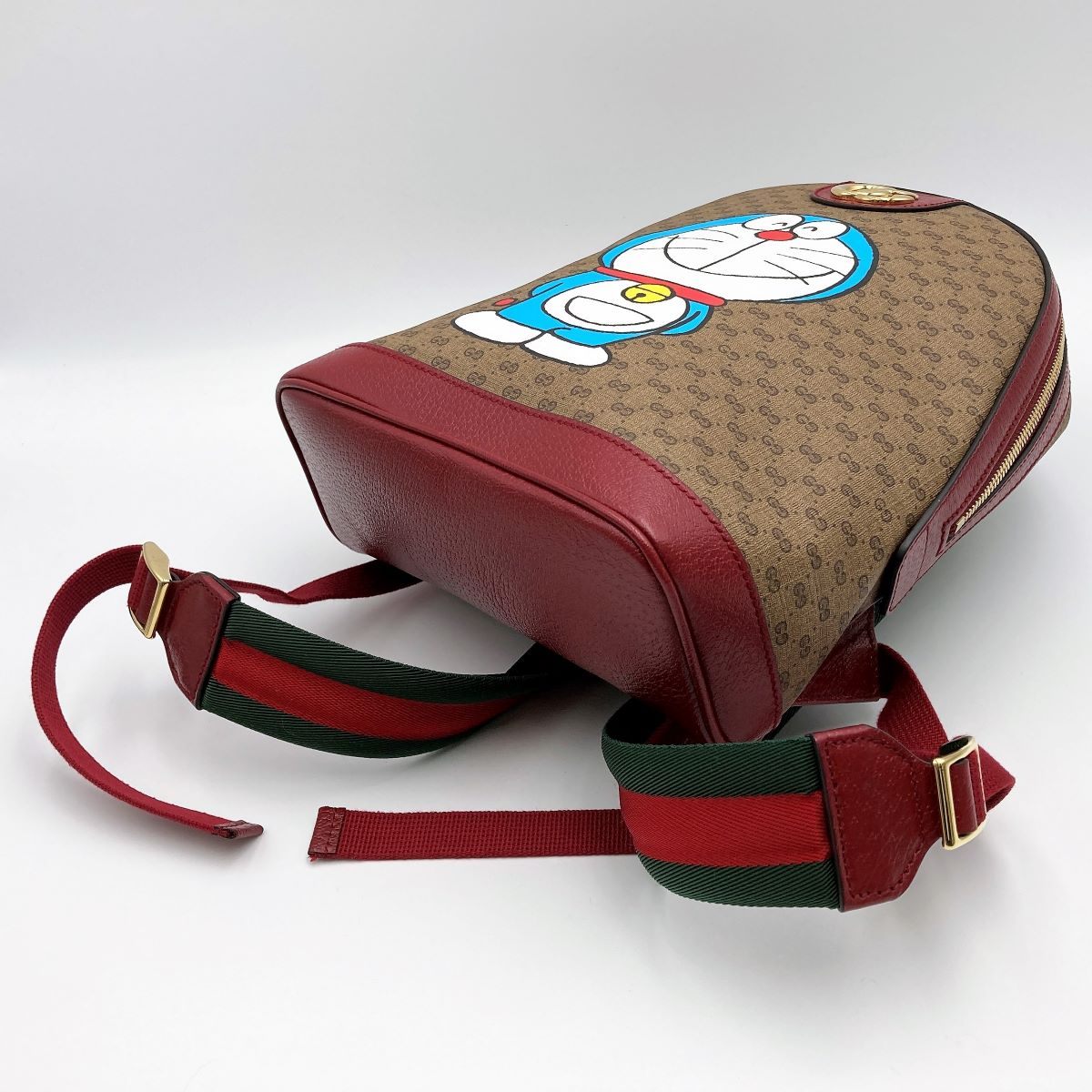 Gucci 647816 Doraemon Collaboration Backpack Mini GG Supreme PVC x Leather Brown Red