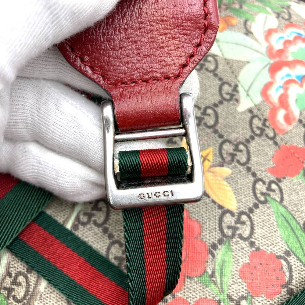 Gucci 2016 Spring/Summer Tian 427042 Backpack/Daypack, Bird and Flower Design, Multicolor, Green/Yellow/Red, GG Supreme Canvas/Leather