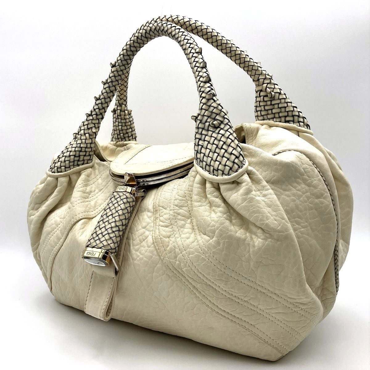 Fendi 8BR511 Spy Bag Handbag in Beige, Ivory, and White