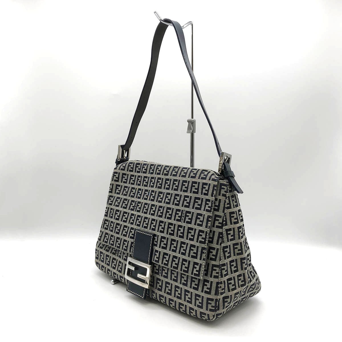 Fendi Zucchino Mamma Bucket Canvas Shoulder Bag in Navy