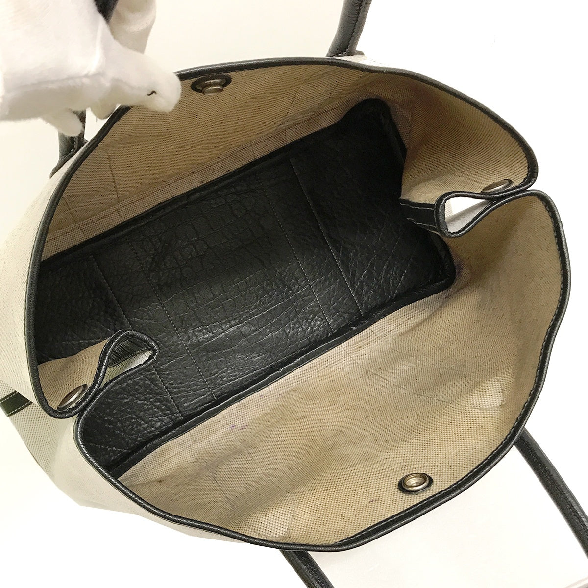 Hermès Garden Party PM Tote Bag Shoulder Bag Toile H Leather Light Gray x Black □C Stamp 1999