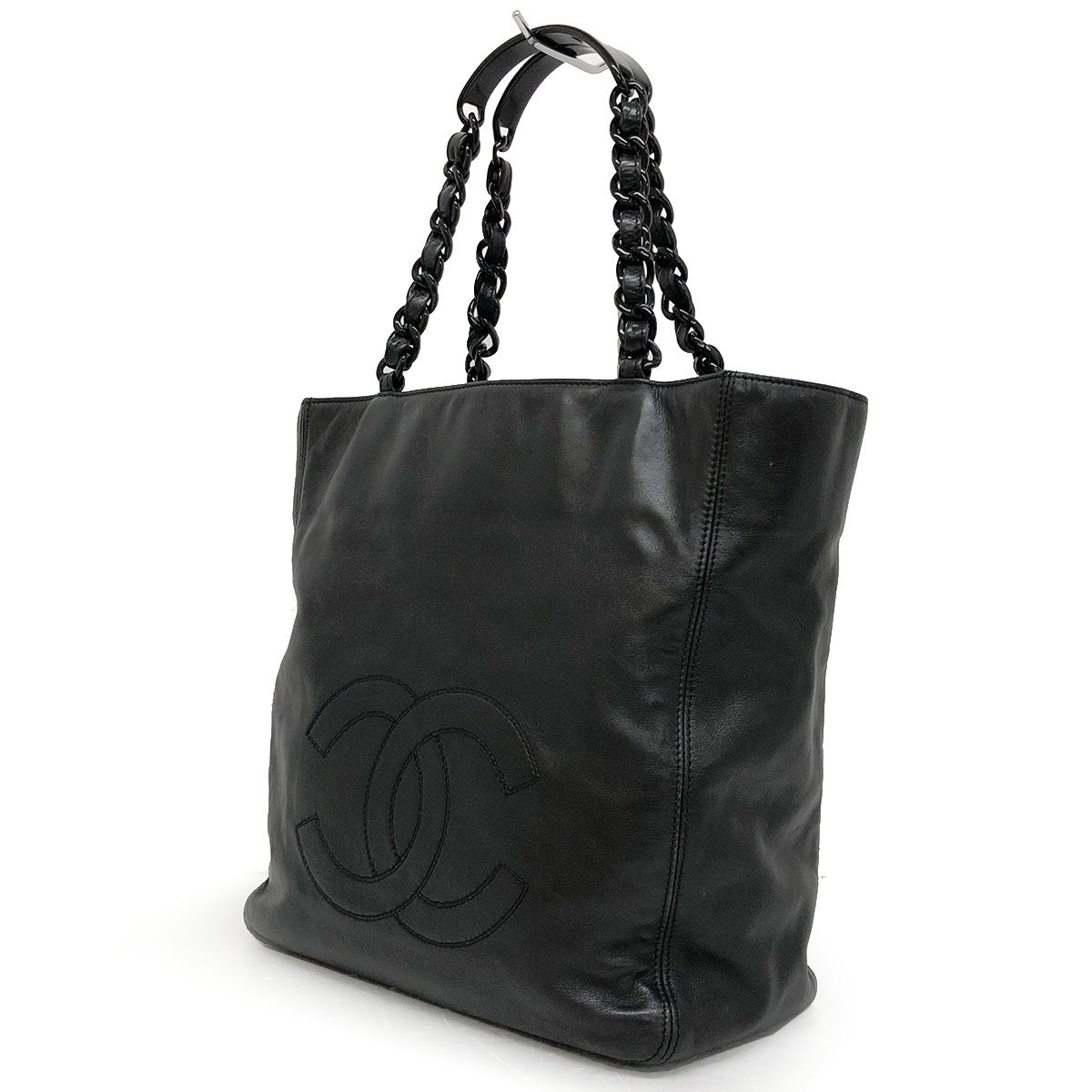 Chanel Coco Mark Plastic Chain Tote Bag Shoulder Bag Tote Bag Lambskin/Plastic Black Women's