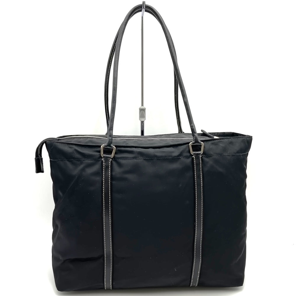 Prada handbag tote bag with triangle logo in nylon/leather, black