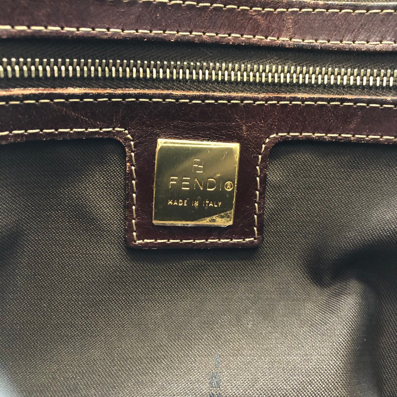Fendi Mamma Baguette Shoulder Bag in Brown Nylon/Leather with Zucchino Print
