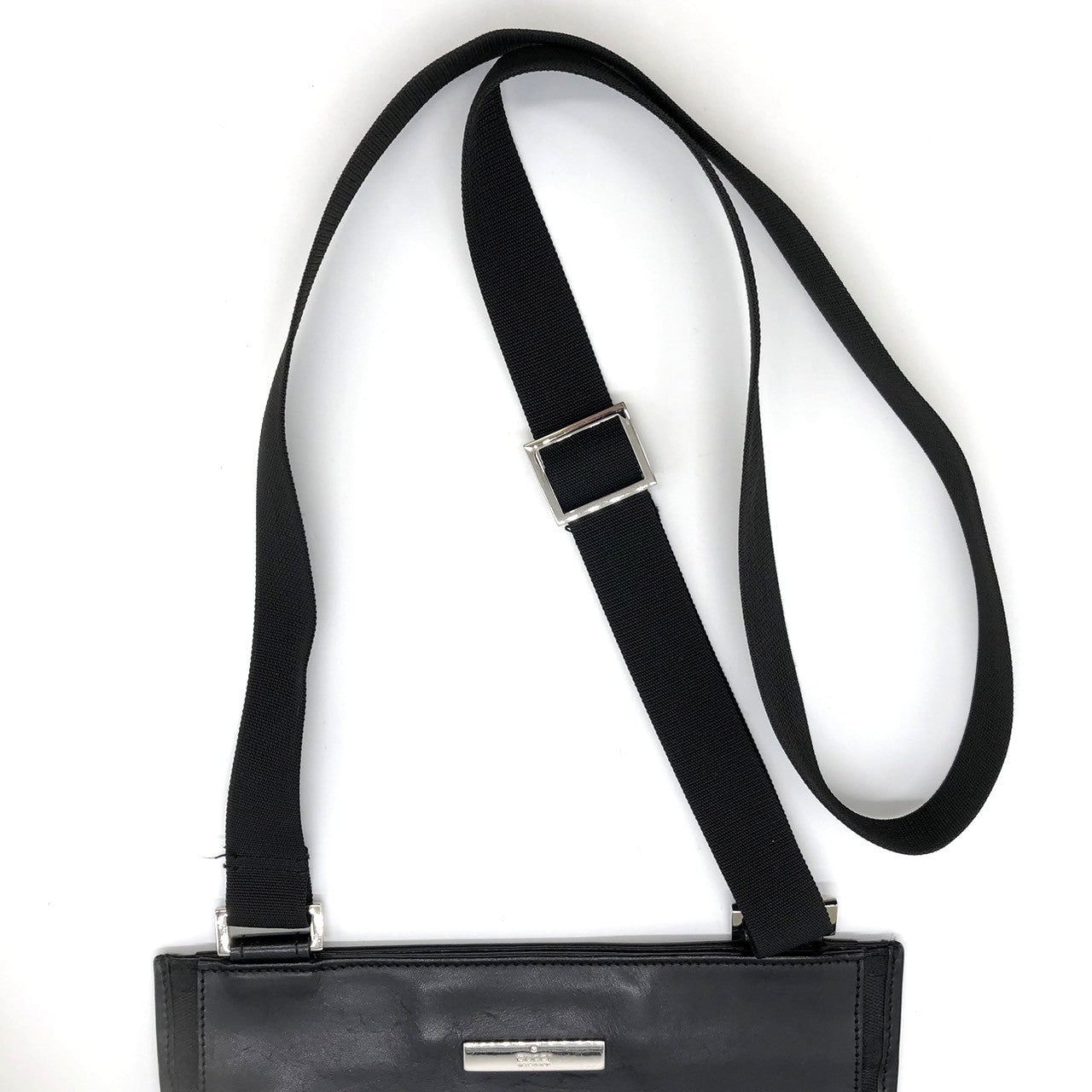 Gucci 27639 Slim Shoulder Bag, Crossbody, Black GG Canvas/Leather