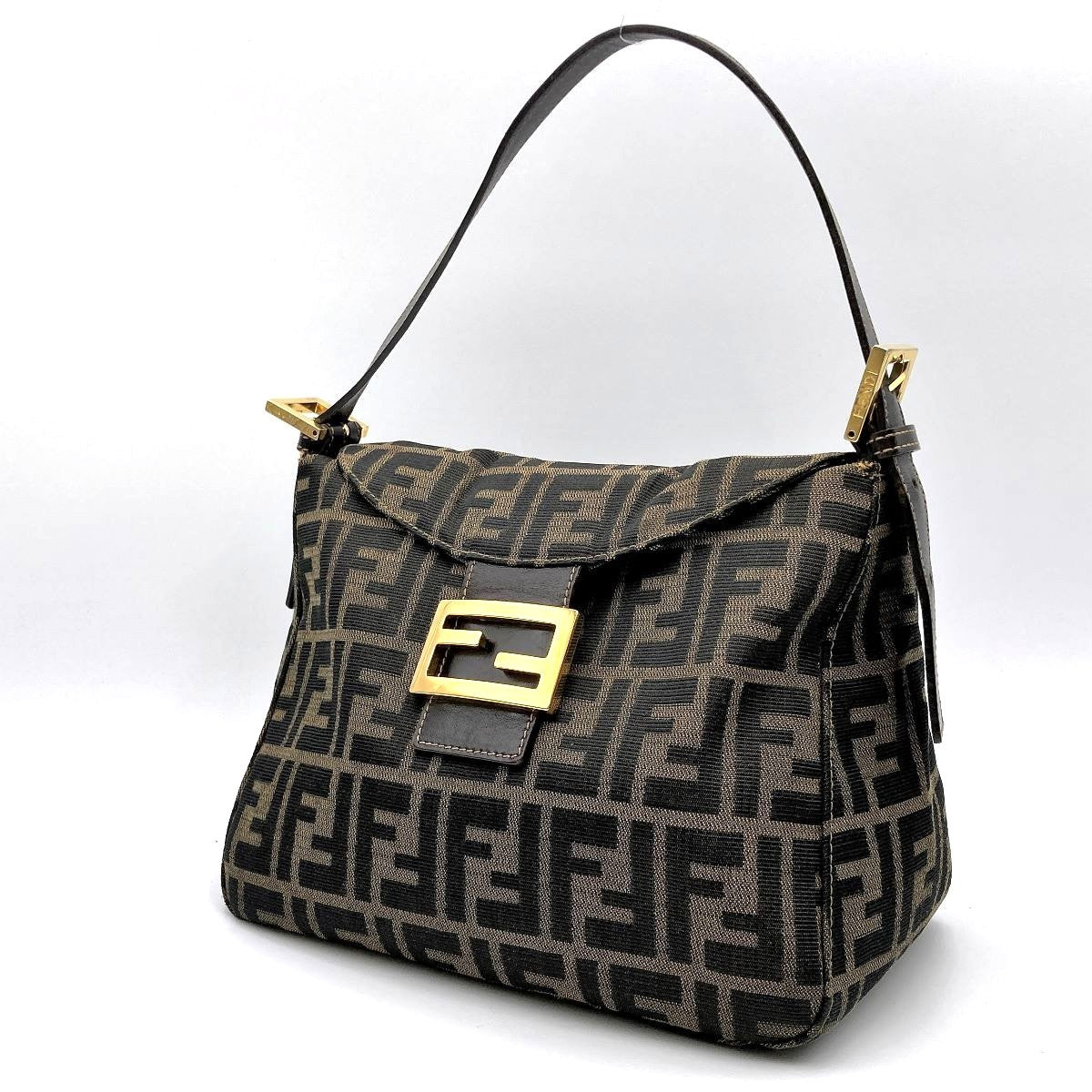 Fendi Mamma Bucket handbag in brown nylon Zucca with gold hardware