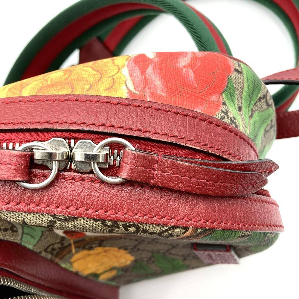 Gucci 2016 Spring/Summer Tian 427042 Backpack/Daypack, Bird and Flower Design, Multicolor, Green/Yellow/Red, GG Supreme Canvas/Leather