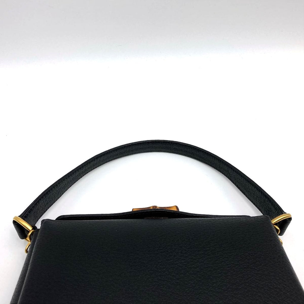Gucci 000 2046 Bamboo Turnlock Handbag in Old Gucci Leather and Black