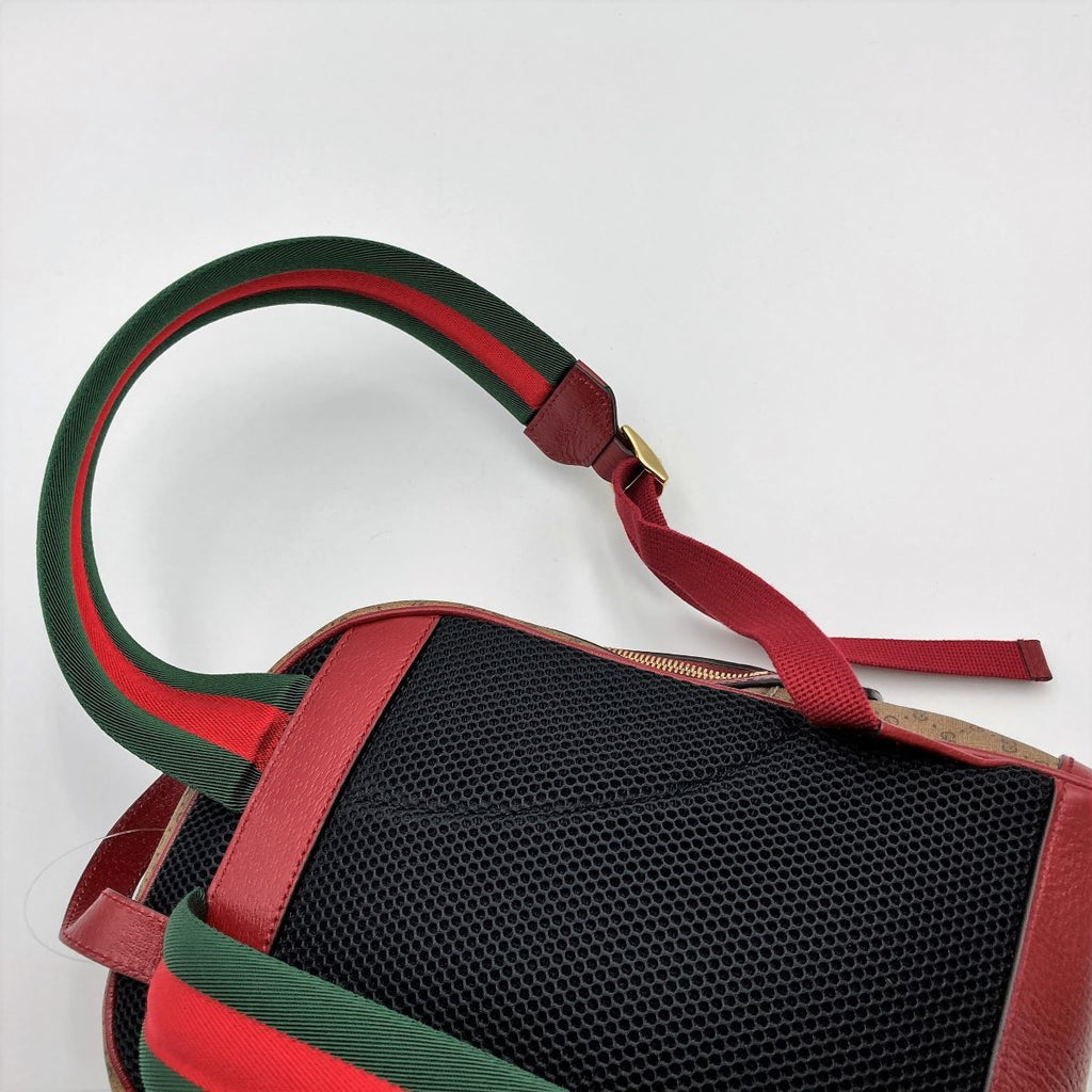 Gucci 647816 Doraemon Collaboration Backpack Mini GG Supreme PVC x Leather Brown Red