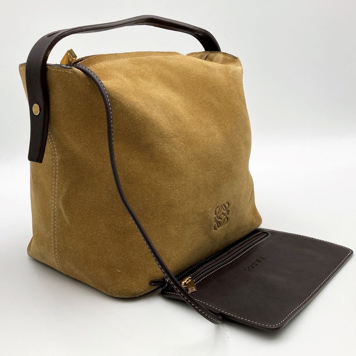 Loewe handbag in beige suede with pouch