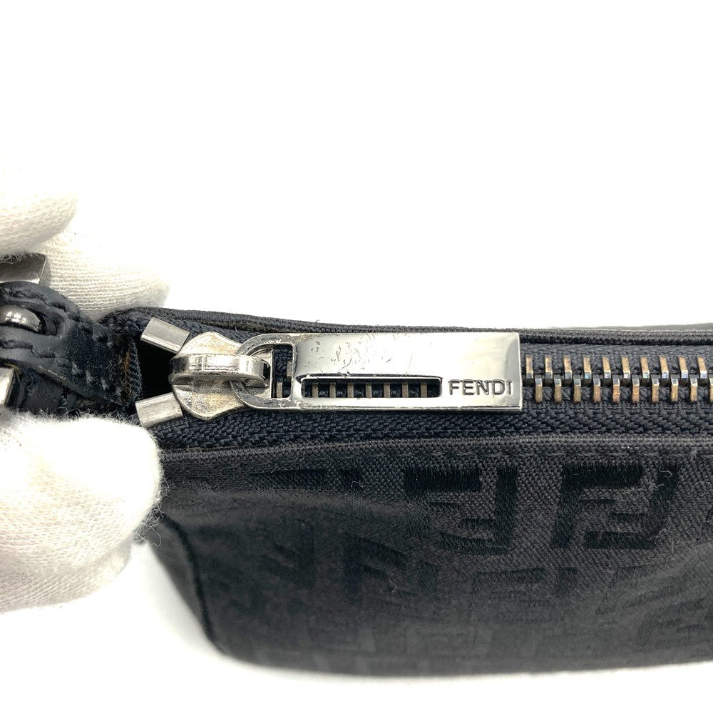 Fendi 8BR249 Zucchino Accessory Pouch Mini Bag in Canvas and Leather, Black