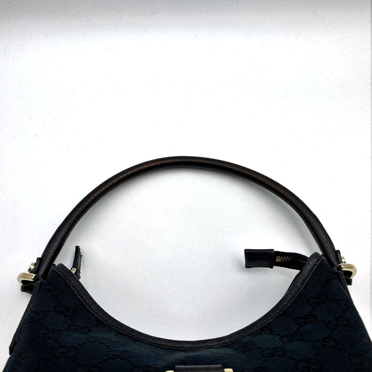Gucci 130733 Abbey Line GG Canvas Shoulder Bag in Black Canvas and Leather