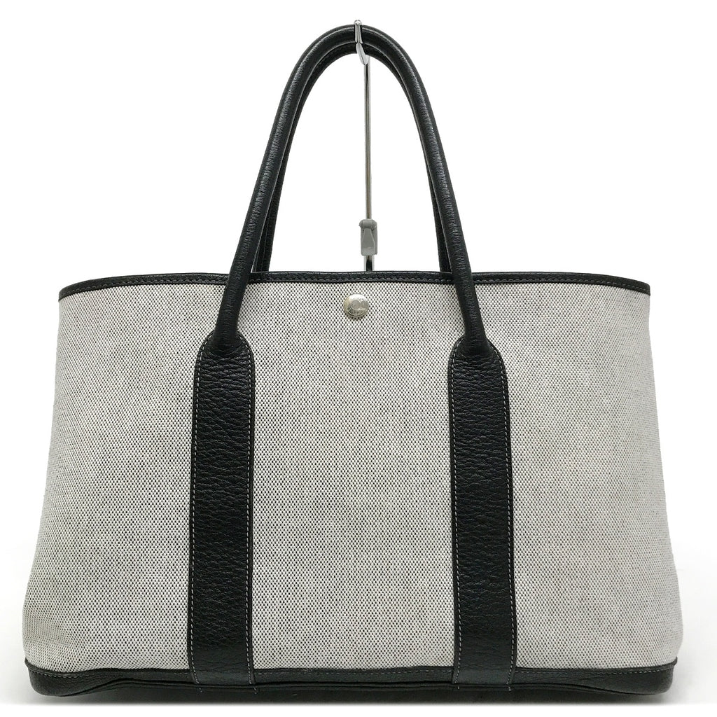 Hermès Garden Party PM Tote Bag Shoulder Bag Toile H Leather Light Gray x Black □C Stamp 1999