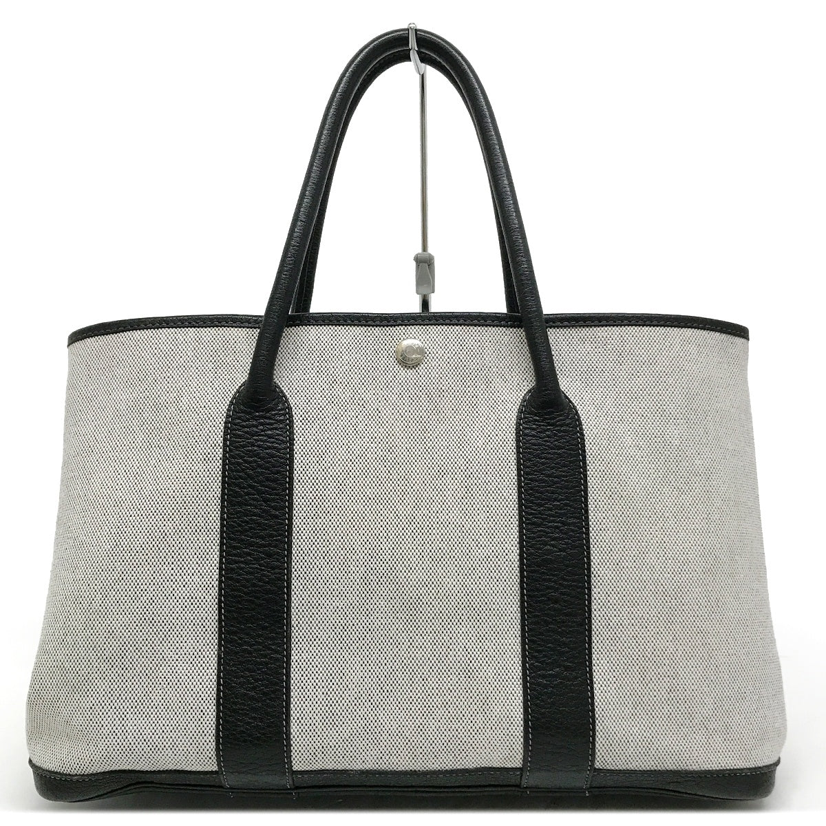Hermès Garden Party PM Tote Bag Shoulder Bag Toile H Leather Light Gray x Black □C Stamp 1999