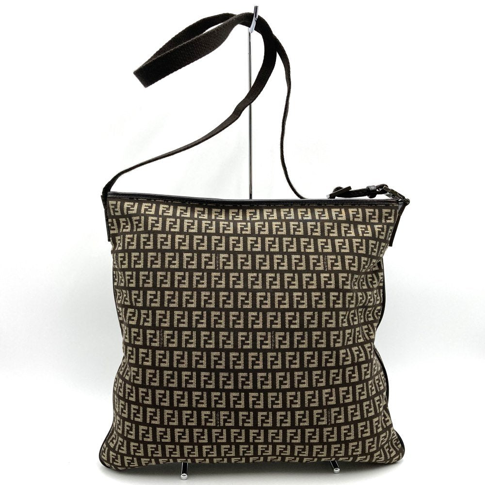 Fendi Zucchino Shoulder Bag, No Gusset, Crossbody Bag, Brown Canvas and Leather