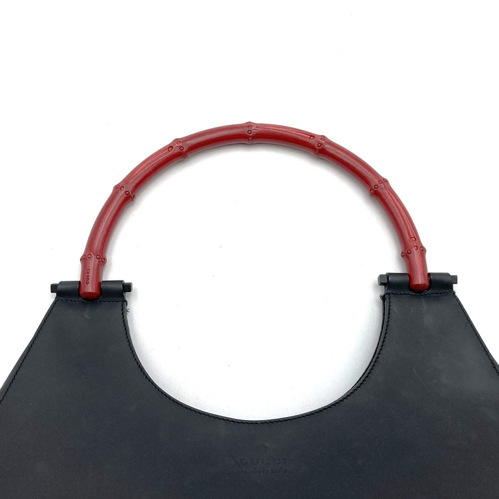 Gucci 001 3739 One-Shoulder Leather/Bamboo Shoulder Bag in Black/Red