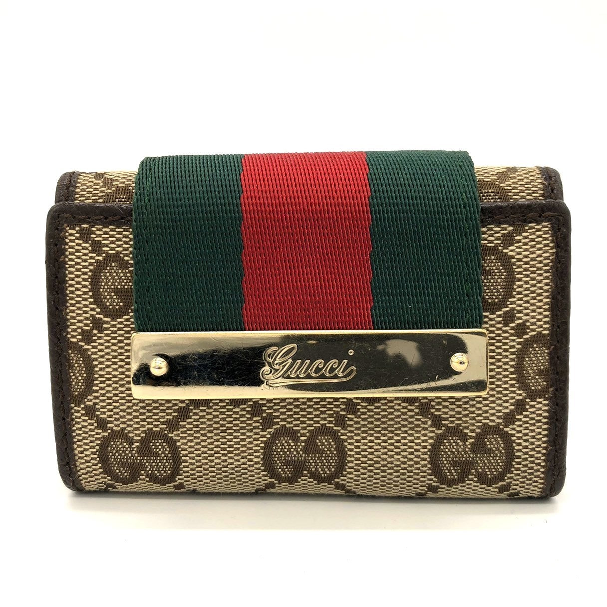 Gucci 181673 Key Case, Brown GG Canvas/Leather, Sherry Line