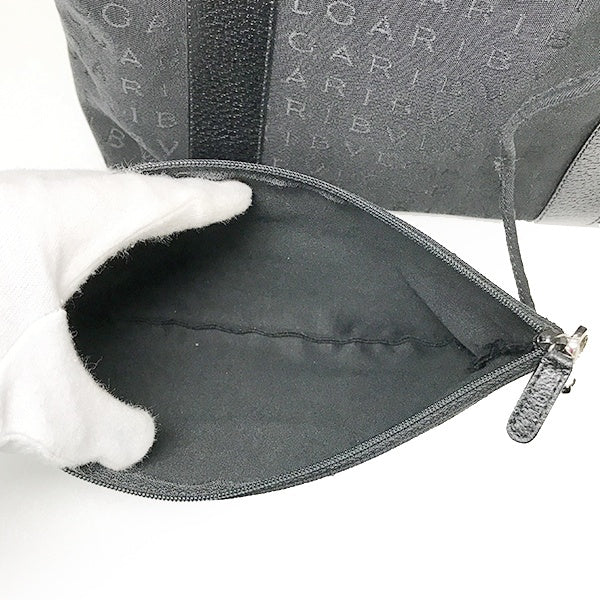 Bvlgari bag handbag tote bag black canvas and leather with pouch and logo