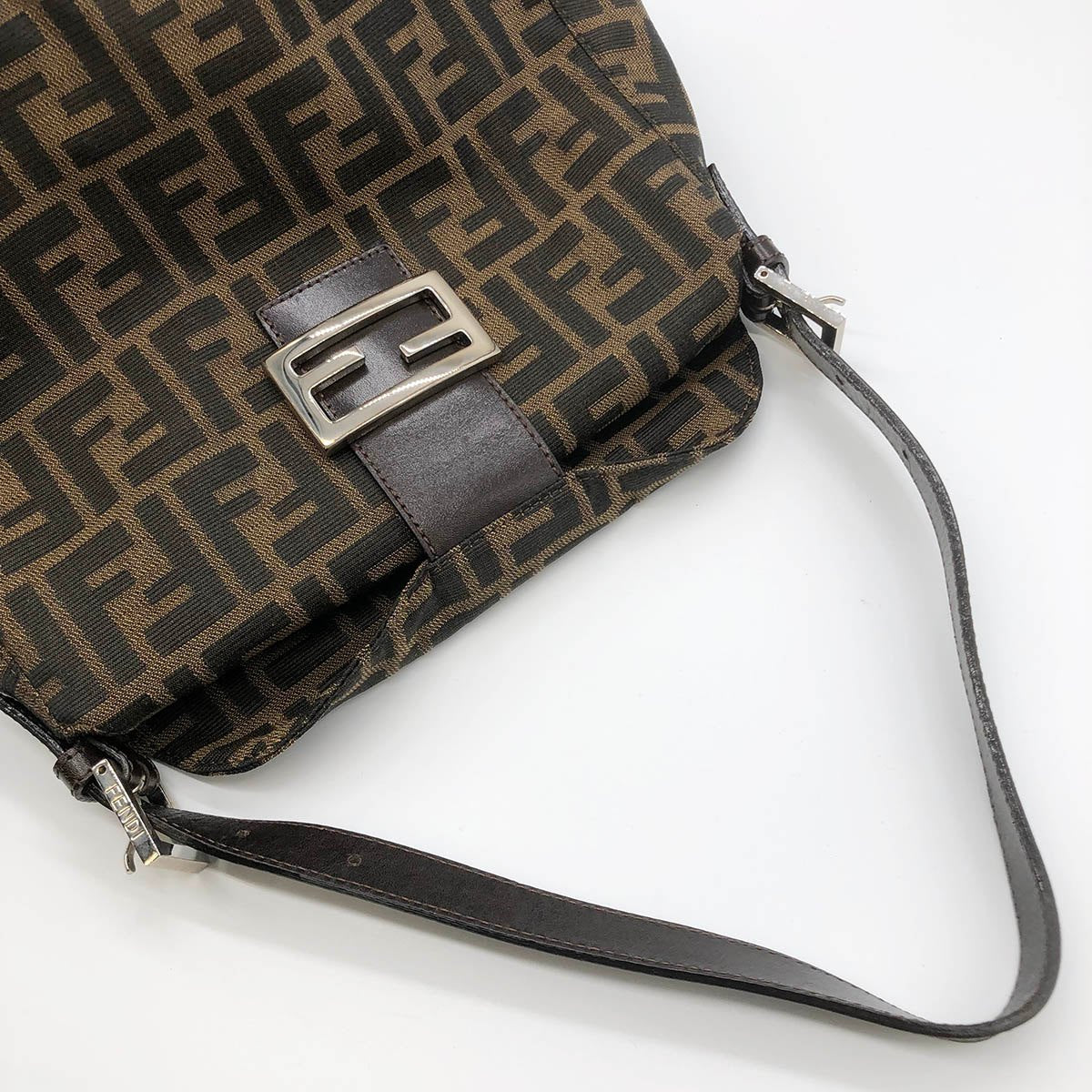 Fendi Mamma Bucket Shoulder Bag in Brown Nylon Canvas with Silver Hardware