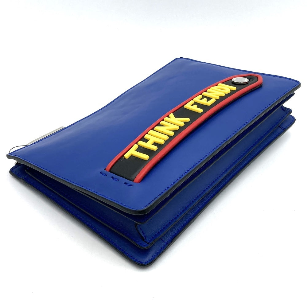Fendi 7VA350 Vocabulary Clutch Bag THINK Second Bag Pouch Blue Leather