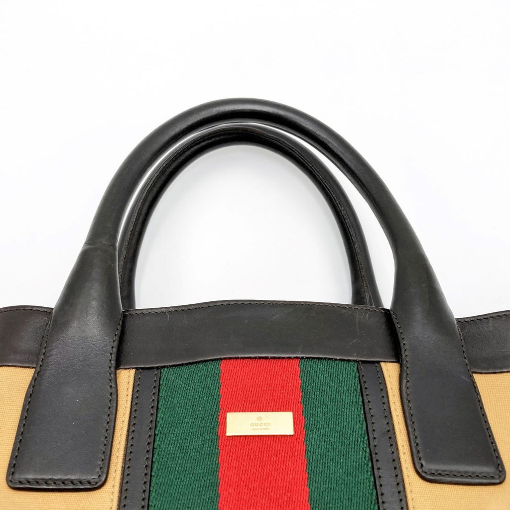 Gucci 002 1121 Tote Bag Canvas Leather Sherry Line Brown