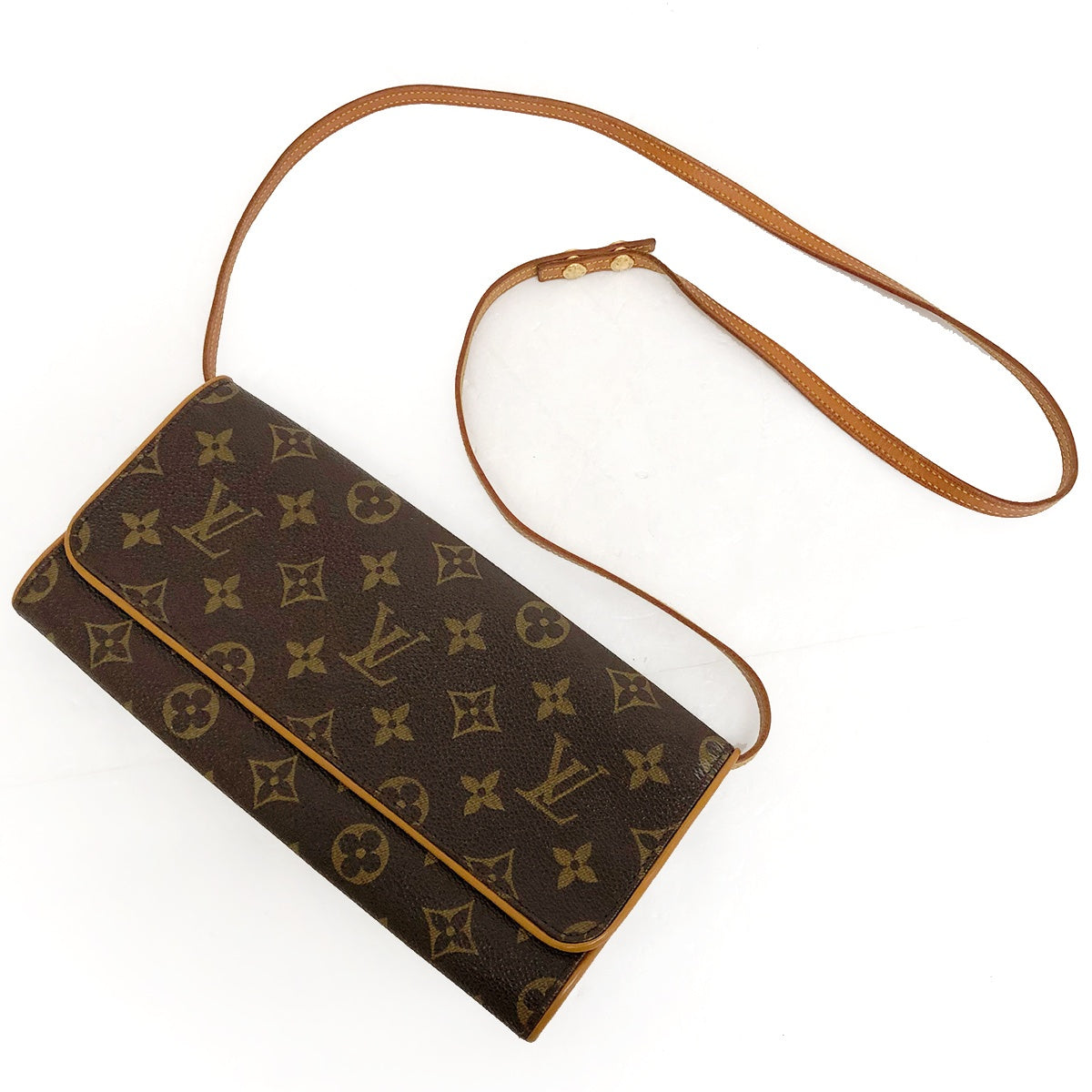 Louis Vuitton M51852 Pochette Twin GM Monogram Shoulder Bag, Crossbody, Ebene/Brown Monogram Canvas/Leather