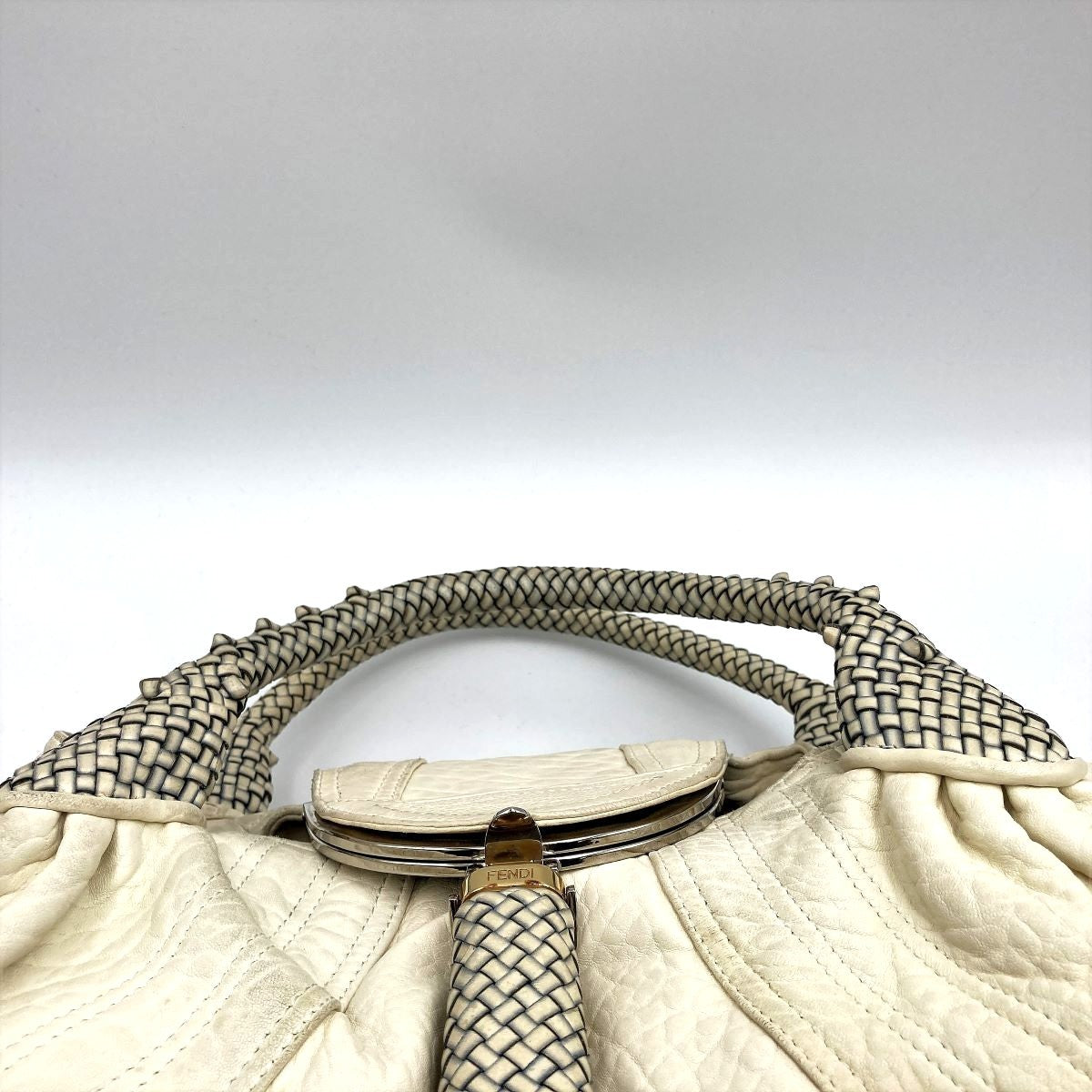 Fendi 8BR511 Spy Bag Handbag in Beige, Ivory, and White