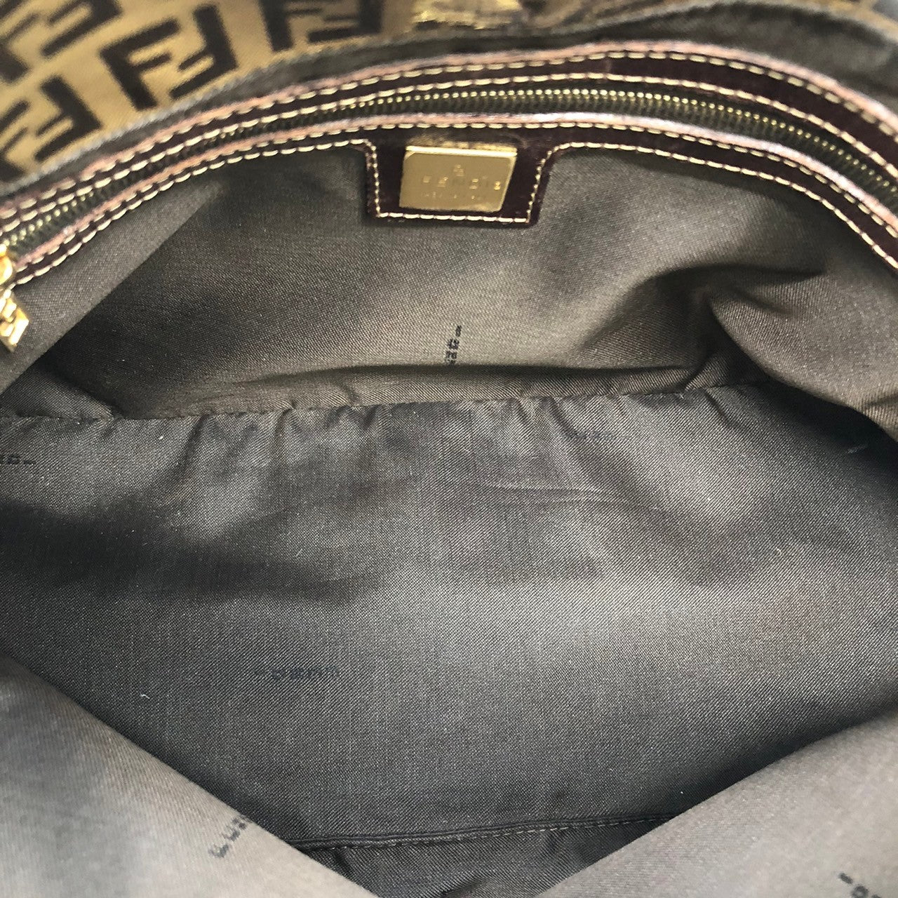 Fendi Mamma Baguette Shoulder Bag in Brown Nylon/Leather with Zucchino Print