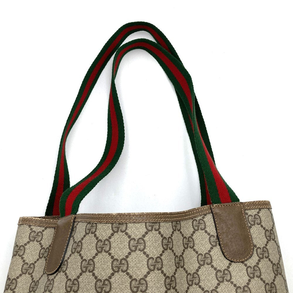 Old Gucci 39 02 003 Large Tote/Shoulder Bag, Sherry Line, GG, PVC/Leather, Brown