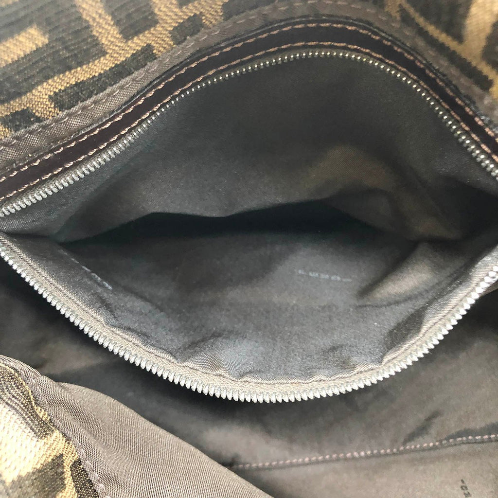 Fendi Mamma Bucket Shoulder Bag in Brown Nylon Canvas with Silver Hardware